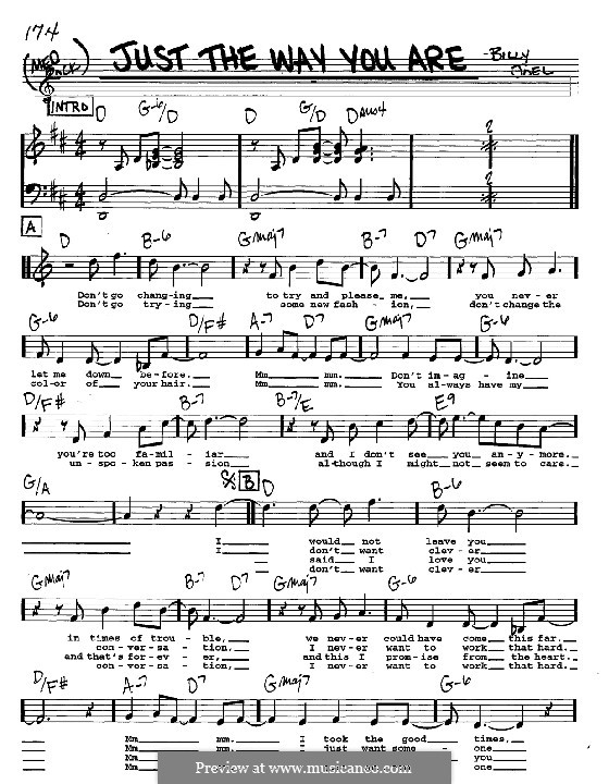 Just The Way You Are: Melody, lyrics and chords - C instruments by Billy Joel