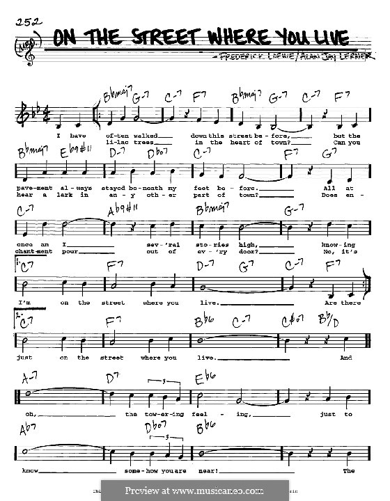 On the Street Where You Live (from My Fair Lady): Melody, lyrics and chords - C instruments by Frederick Loewe