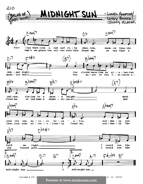 Midnight Sun: Melody, lyrics and chords - C instruments by Johnny Mercer, Lionel Hampton, Sonny Burke