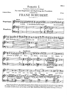 Sonnet No.1 in B Flat Major, D.628: For voice and piano by Franz Schubert