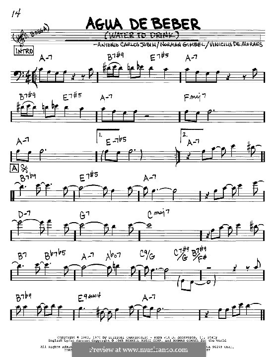 Agua de Beber (Water To Drink): Melody and chords - bass clef instruments by Antonio Carlos Jobim