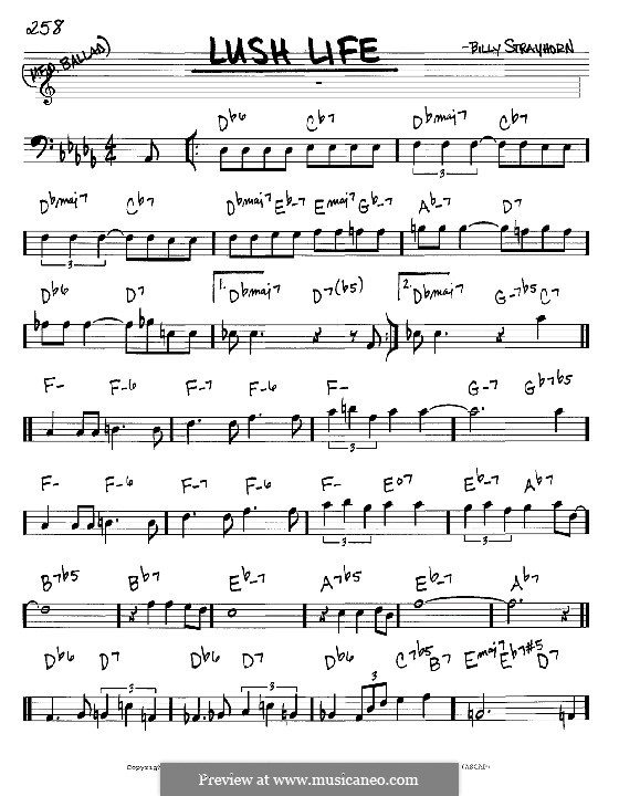 Lush Life: Melody and chords - bass clef instruments by Billy Strayhorn