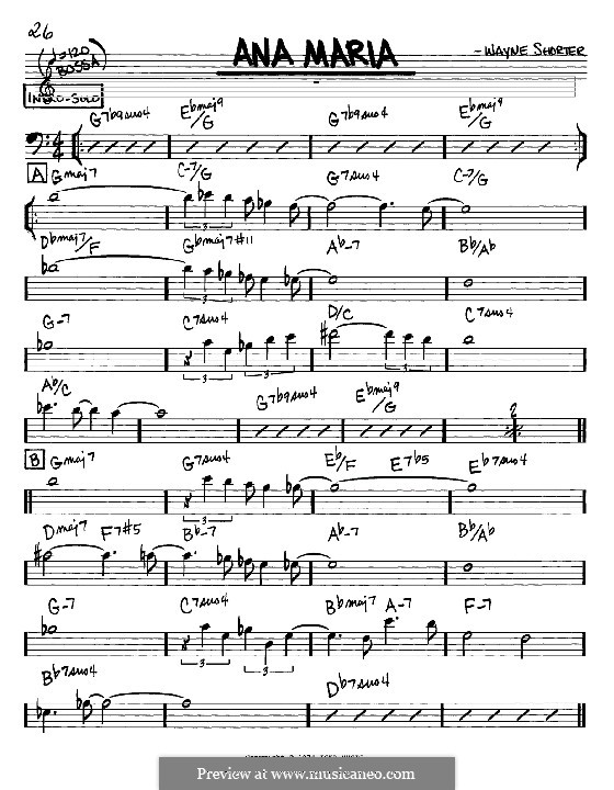 Ana Maria: Melody and chords - bass clef instruments by Wayne Shorter