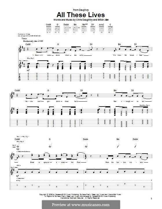 All These Lives (Daughtry): For guitar with tab by Chris Daughtry, Mitch Allan