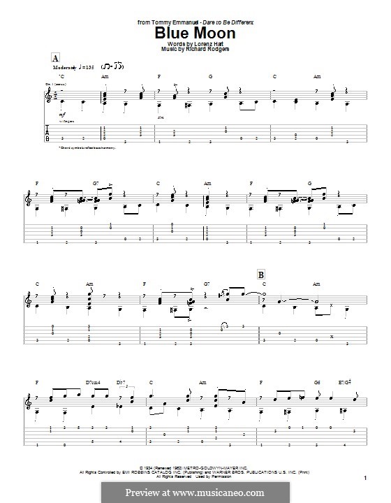 Blue Moon: For guitar with tabulature by Richard Rodgers