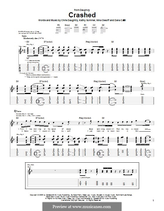 Crashed (Daughtry): For guitar with tab by Chris Daughtry, Dana Calitri, Kathy Sommer, Nina Ossoff