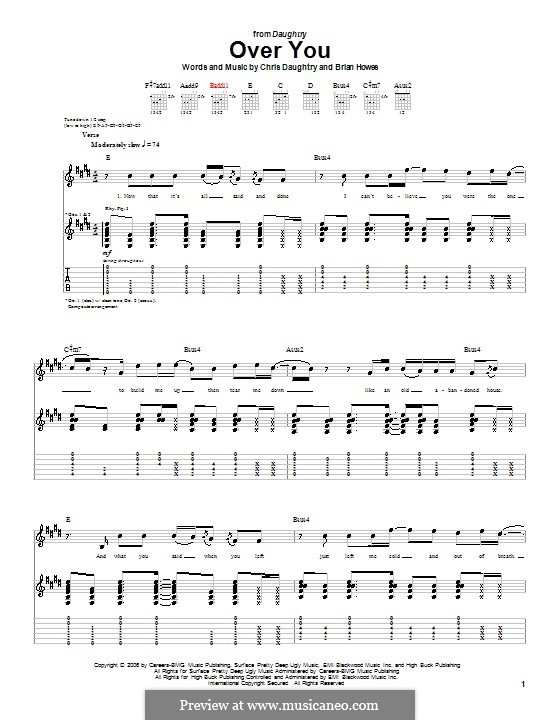 Over You (Daughtry): For guitar with tab by Brian Howes, Chris Daughtry