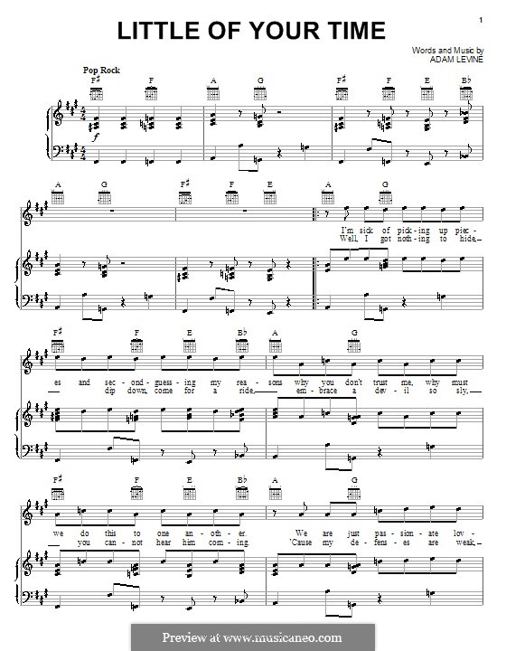 Little of Your Time (Maroon 5): For voice and piano (or guitar) by Adam Levine