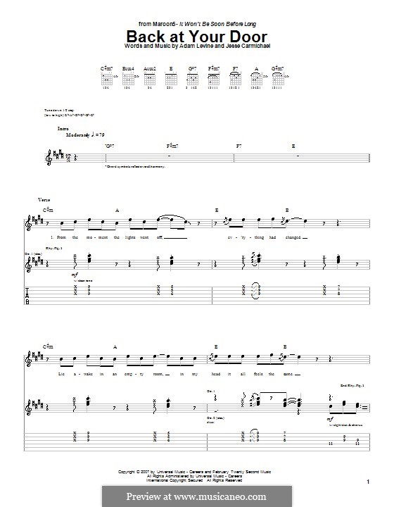 Back at Your Door (Maroon 5): For guitar with tab by Adam Levine, Jesse Carmichael