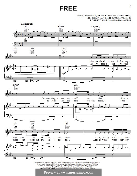 Free (Elliott Yamin): For voice and piano (or guitar) by Kevin Risto, Louis Biancaniello, Marlaina Kemp, Robert Daniels, Samuel Watters, Waynne Nugent