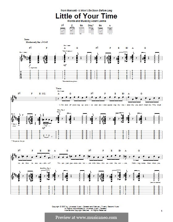 Little of Your Time (Maroon 5): For guitar with tab by Adam Levine