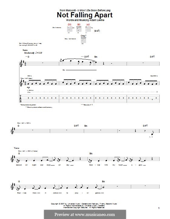 Not Falling Apart (Maroon 5): For guitar with tab by Adam Levine