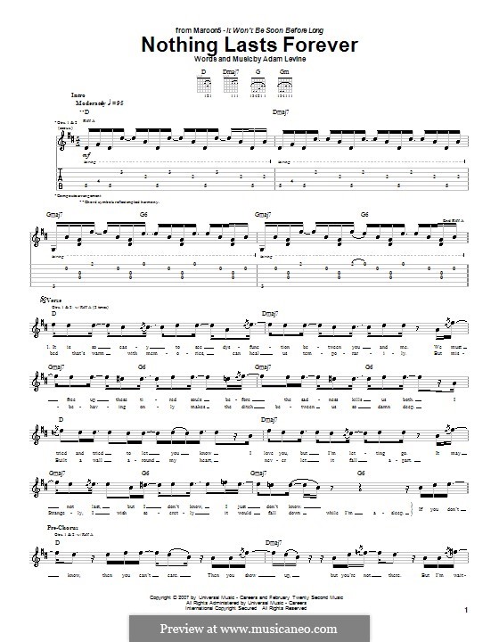 Nothing Lasts Forever (Maroon 5): For guitar with tab by Adam Levine