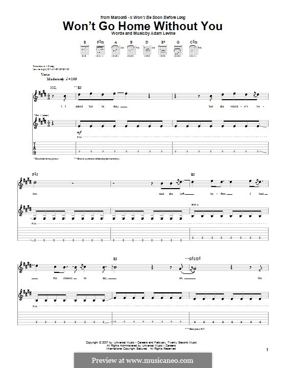 Won't Go Home without You (Maroon 5): For guitar with tab by Adam Levine