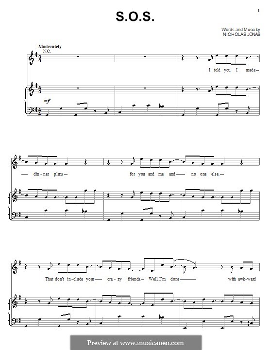 S.O.S. (Jonas Brothers): For voice and piano (or guitar) by Nicholas Jonas