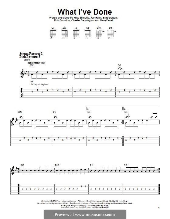 What I've Done (Linkin Park): For guitar (very easy version) by Brad Delson, Charles Bennington, David Farrell, Joseph Hahn, Mike Shinoda, Rob Bourdon