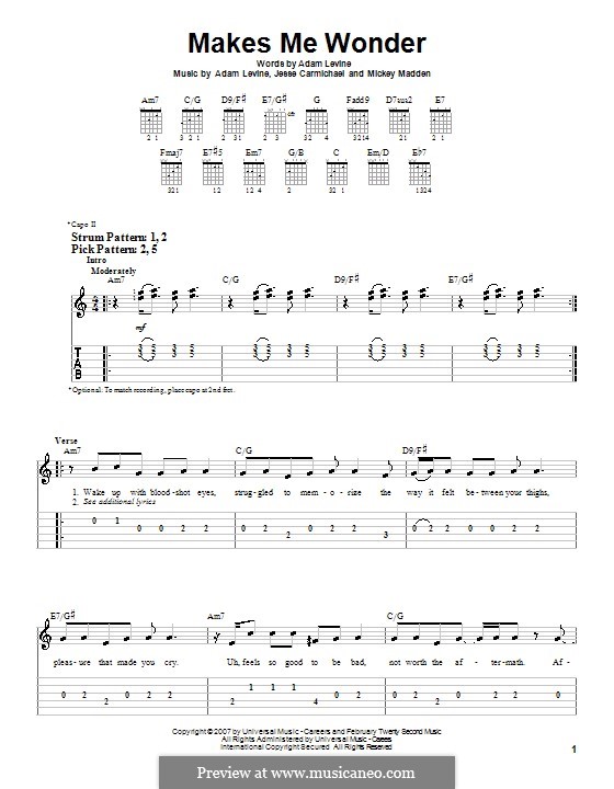 Makes Me Wonder (Maroon 5): For guitar (very easy version) by Adam Levine, Jesse Carmichael, Mickey Madden