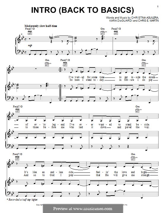 Intro (Back to Basics): For voice and piano (or guitar) by Christina Aguilera, DJ Premier, Kara DioGuardi