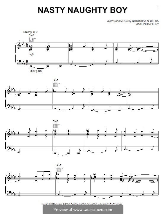 Nasty Naughty Boy (Christina Aguilera): For voice and piano (or guitar) by Linda Perry