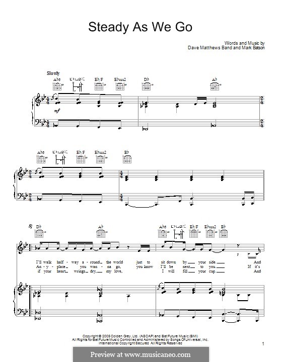 Steady as We Go (Dave Matthews Band): For voice and piano (or guitar) by Mark Batson
