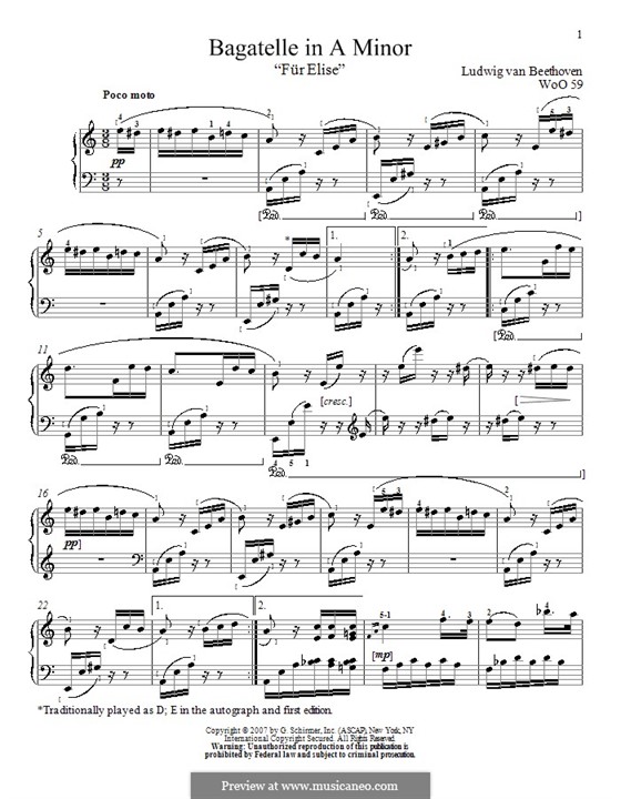 For Elise, for Piano, WoO 59: With fingering by Ludwig van Beethoven