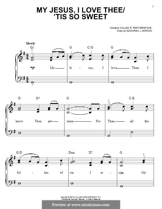 My Jesus, I Love Thee: For easy piano by Adoniram Judson Gordon
