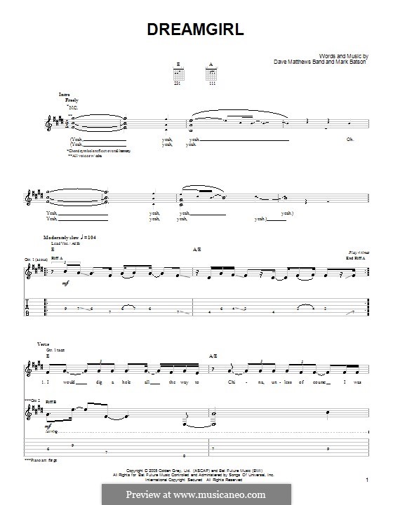 Dreamgirl (Dave Matthews Band): For guitar with tab by Mark Batson
