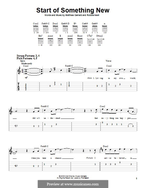 Start of Something New (from High School Musical): For guitar (very easy version) by Matthew Gerrard, Robbie Nevil