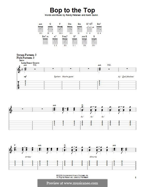 Bop to the Top (High School Musical): For guitar (very easy version) by Kevin Quinn, Randy Petersen