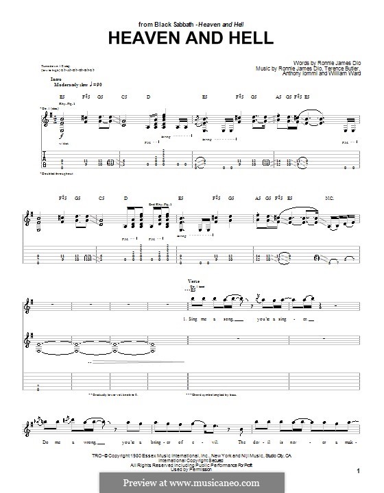 Heaven and Hell (Black Sabbath): For guitar with tab by Geezer Butler, Ronnie James Dio, Tony Iommi, Bill Ward