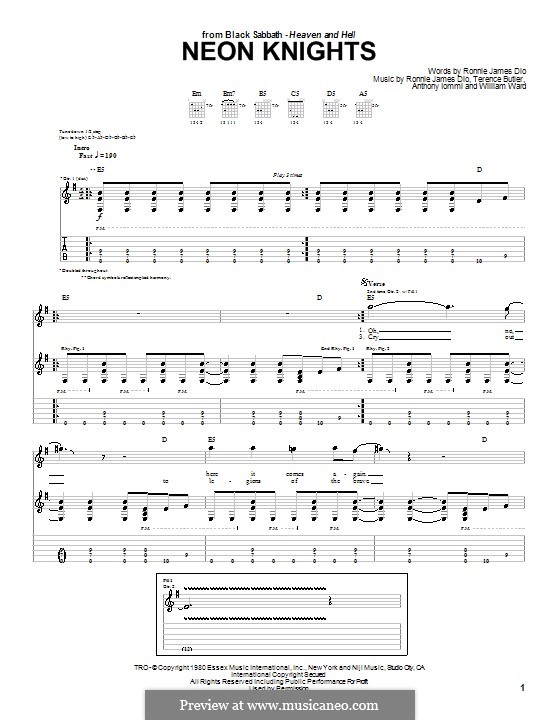 Neon Knights (Black Sabbath): For guitar with tab by Geezer Butler, Ronnie James Dio, Tony Iommi, Bill Ward