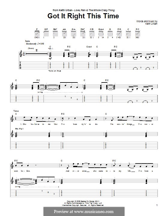 Got It Right This Time: For guitar with tab by Keith Urban