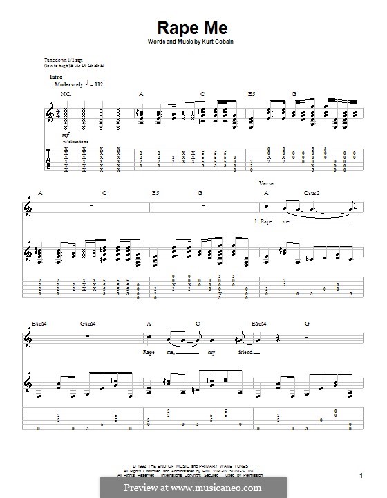 Rape Me (Nirvana): For guitar with tab by Kurt Cobain