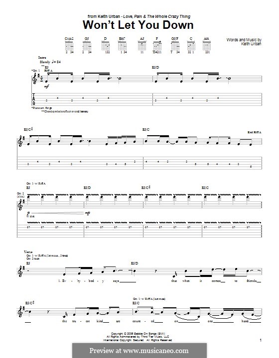 Won't Let You Down: For guitar with tab by Keith Urban