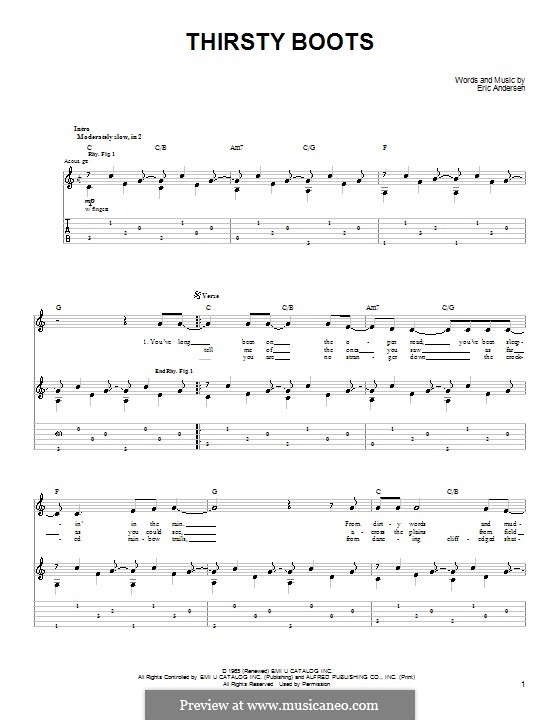 Thirsty Boots by J. Denver sheet music on MusicaNeo