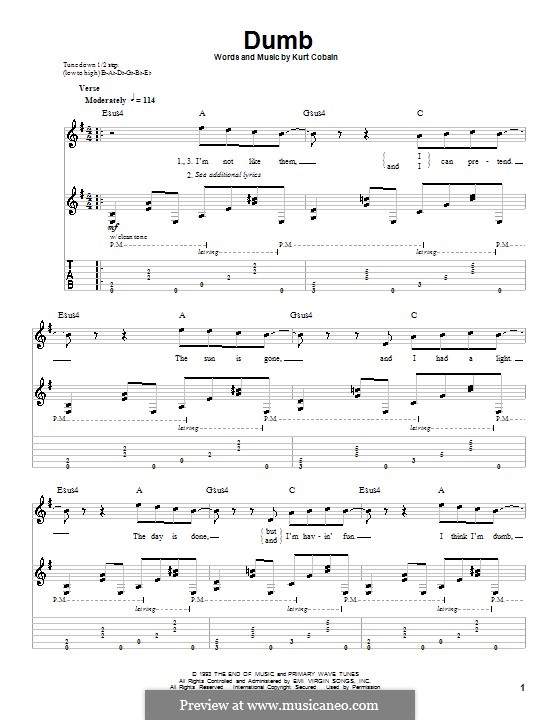 Dumb (Nirvana): For guitar with tab by Kurt Cobain