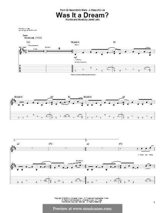 Was it a Dream? (30 Seconds to Mars): For guitar with tab by Jared Leto