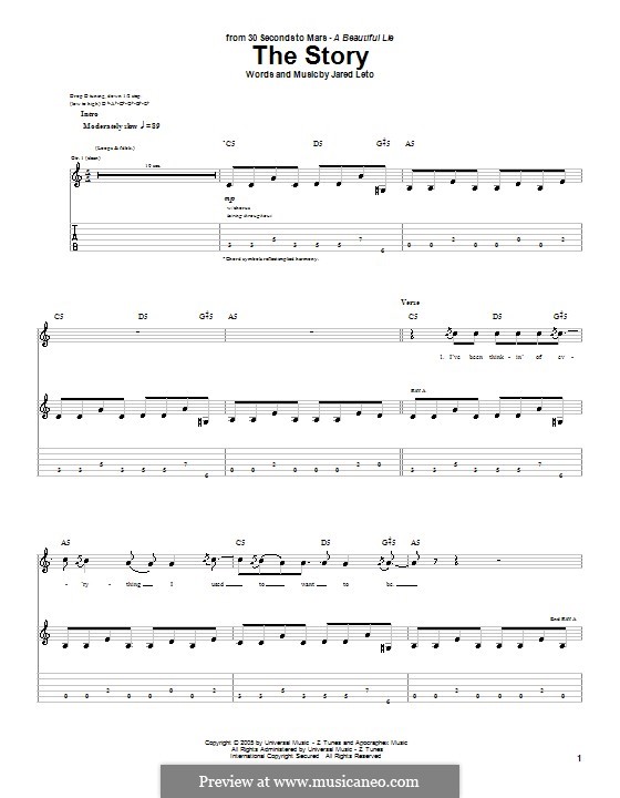 The Story (30 Seconds to Mars): For guitar with tab by Jared Leto