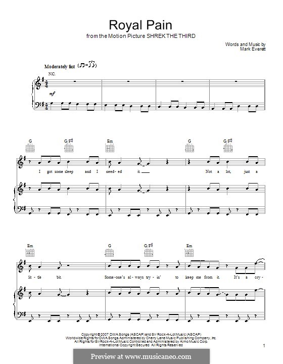 Royal Pain (Eels): For voice and piano (or guitar) by Mark Everett