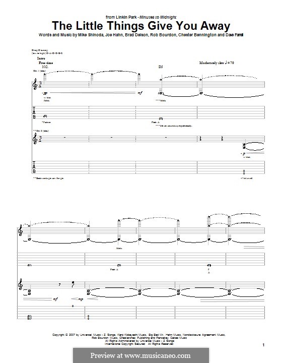 The Little Things Give You Away (Linkin Park): For guitar with tab by Brad Delson, Charles Bennington, David Farrell, Joseph Hahn, Mike Shinoda, Rob Bourdon