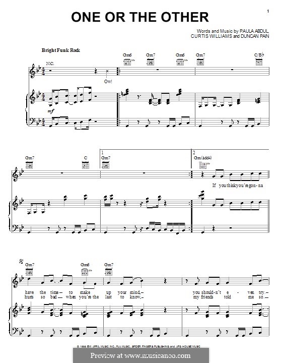 One or the Other (Paula Abdul): For voice and piano (or guitar) by Curtis Williams, Duncan Pain
