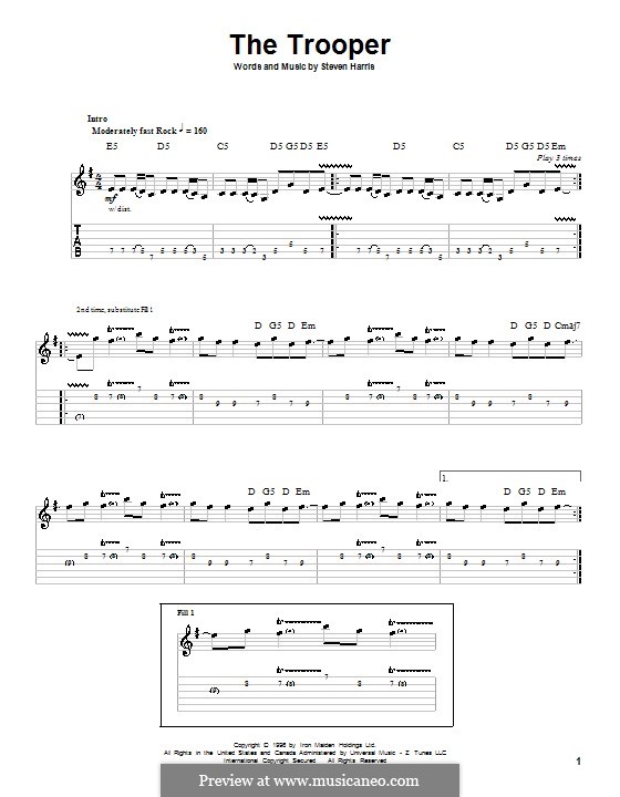 The Trooper (Iron Maiden): For guitar with tab by Steve Harris
