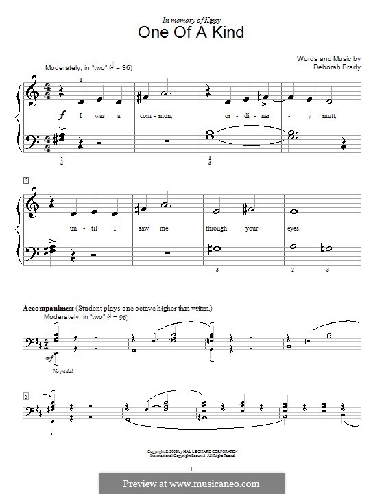 One of a Kind: For piano by Deborah Brady