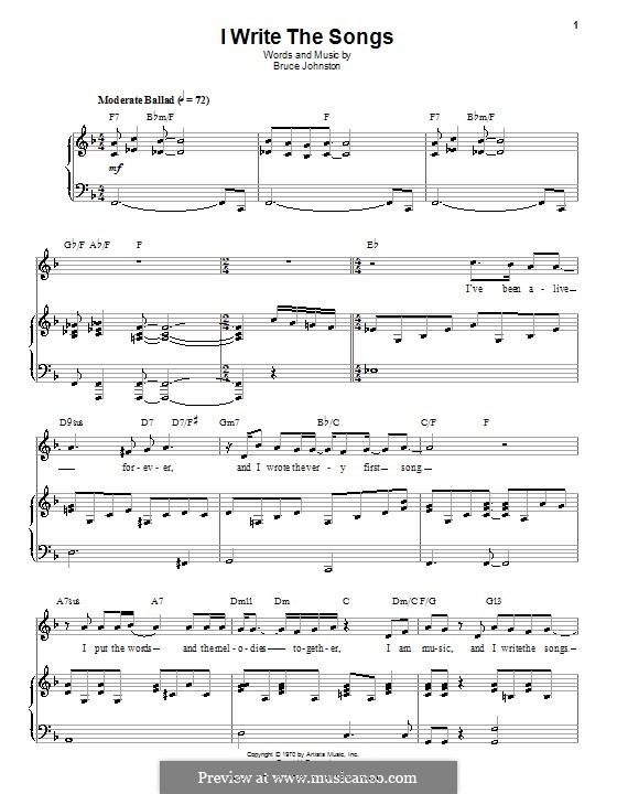 I write the songs barry manilow by b johnston sheet music on musicaneo