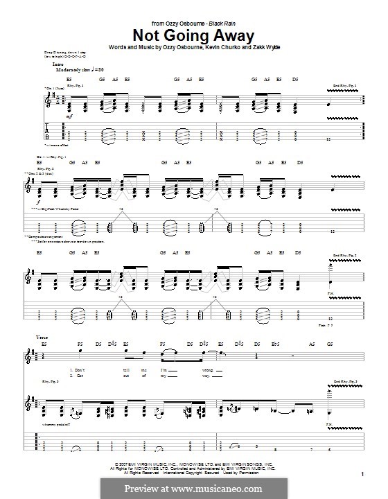 Not Going Away (Ozzy Osbourne): For guitar with tab by Kevin Churko, Zakk Wylde