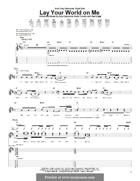 Lay Your World on Me (Ozzy Osbourne): For guitar with tab by Kevin Churko, Zakk Wylde