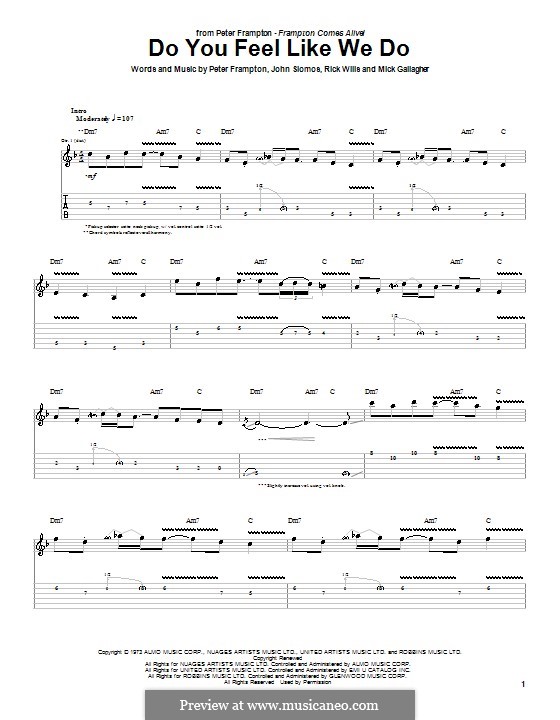 Do You Feel Like We Do: For guitar with tab by John Siomos, Mick Gallagher, Rick Wills