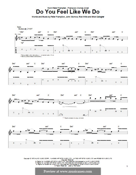 Do You Feel Like We Do: For guitar with tab by John Siomos, Mick Gallagher, Rick Wills