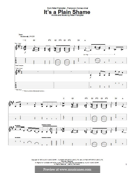 It's a Plain Shame: For guitar with tab by Peter Frampton