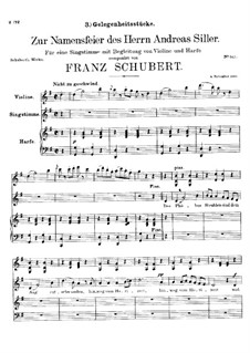 Zur Namensfeier des Herrn Andreas Siller (On the Name-Day of Herr Andreas Siller), D.83: G Major by Franz Schubert